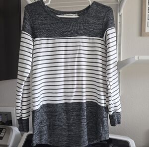 Black and White Striped Long Sleeve Top